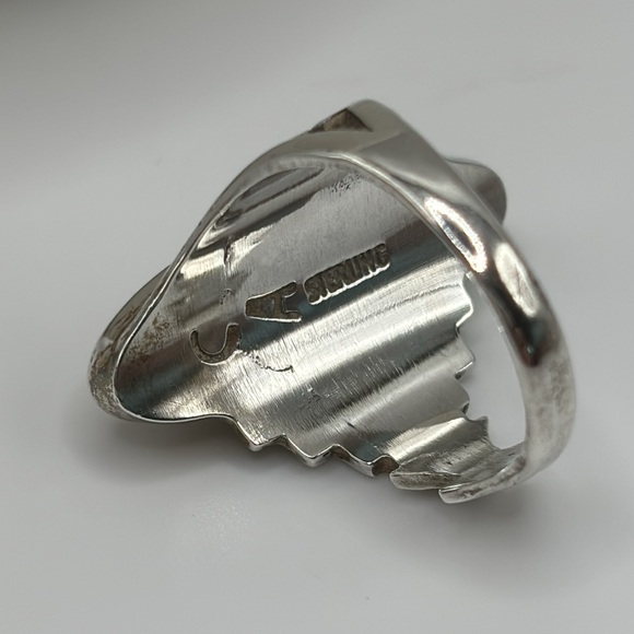 Southwest Sterling Silver Multicolor Inlay Elongated Oval Ring - Picture 4 of 6